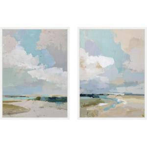 image:imageKate and Laurel Oceanside II 2 Piece Framed Canvas Wall Art Set by Amy Lighthall Sylvie White Modern Contemporary Abstract Art for Wall Decor
