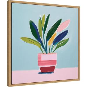 image:imageKate and Laurel Playful Potted Plant Still Life Framed Canvas Wall Art by The Creative Bunch Studio 22 x 22 Sylvie Natural Modern Abstract Still Life Art for Wall Decor Living Room Bedroom