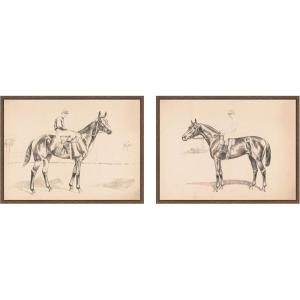 image:imageKate and Laurel Portrait Of Race Horse and Jockey 2 Piece Framed Canvas Wall Art Set by Nostalgia Prints Sylvie Walnut Vintage Animal Art for Wall Decor