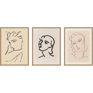image:imageKate and Laurel Profil de Femme Henri Matisse 3 Piece Framed Canvas Wall Art Set by Nostalgia Prints Sylvie Beaded Rustic Natural Modern Contemporary Person Art for Wall Decor