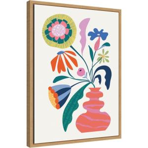 image:imageKate and Laurel Retro Whimsical Floral Vase Framed Canvas Wall Art by Rachel Lee 18 x 24 Sylvie Natural Whimsical Abstract Flowers Still Life Art for Wall Decor Living Room Bedroom