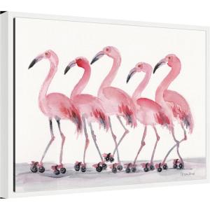 image:imageKate and Laurel Rollerskating Flamingos Framed Canvas Wall Art by Patricia Shaw 24 x 18 Sylvie White Whimsical Animals Nature Humor Art for Wall Decor Living Room Bedroom