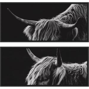 image:imageKate and Laurel Scottish Highland Panel 2 Piece Framed Canvas Wall Art Set by Crystal Lynn Collins Sylvie Black Rustic Farmhouse Animal Art for Wall Decor