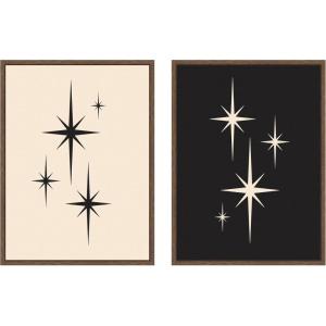 image:imageKate and Laurel Starburst Retro Atomic 70s Style MCM Minimalist 2 Piece Framed Canvas Wall Art Set by Lucky Guava Sylvie Walnut Mid Century Modern Abstract Art for Wall Decor