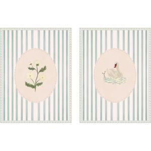 image:imageKate and Laurel Striped Heritage 2 Piece Framed Canvas Wall Art Set by Nikita Jariwala Sylvie Beaded White Vintage Flower Art for Wall Decor