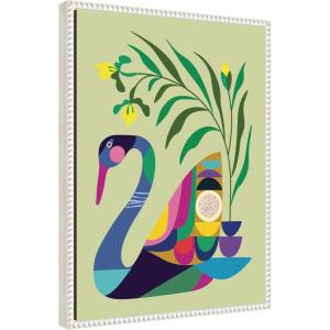 image:imageKate and Laurel Swan Vase Framed Canvas Wall Art by Rachel Lee 18 x 24 Sylvie Beaded White Whimsical Abstract Animals Nature Art for Wall Decor Living Room Bedroom