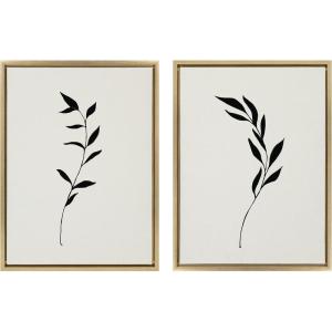 image:imageKate and Laurel Sylvie 1 Minimalist Botanical Sketch No 2 BW Framed Canvas Set by The Creative Bunch Studio 2 Piece 18x24 Natural 2Gold
