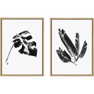 image:imageKate and Laurel Sylvie 582 Monstera and 583 Banana Leaf Framed Canvas Wall Art by Teju Reval of SnazzyHues 2 Piece 18x24 Gold Decorative Nature Art for WallNatural