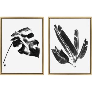 image:imageKate and Laurel Sylvie 582 Monstera and 583 Banana Leaf Framed Canvas Wall Art by Teju Reval of SnazzyHues 2 Piece 18x24 Gold Decorative Nature Art for WallGold