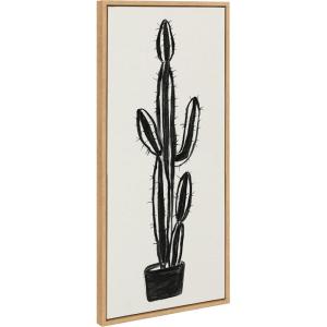 image:imageKate and Laurel Sylvie 664 Cactus In Pot BW Framed Canvas Wall Art by Teju Reval of SnazzyHues 18x40 Natural Modern Botanical Cactus Wall Decor ArtworkNatural