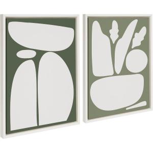 image:imageKate and Laurel Sylvie Balancing Zen Rocks Dark Green and Zen Botanical Rock Sage Green Framed Canvas Art Set by The Creative Bunch Studio 2 Piece Set 18x24 White Modern Abstract Wall Art Dcor Set