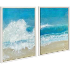 image:imageKate and Laurel Sylvie Beach Day Left and Right Framed Canvas Wall Art Set by Julie Maida 2 Piece Set 18x24 White Coastal Ocean Wall Dcor Art Set