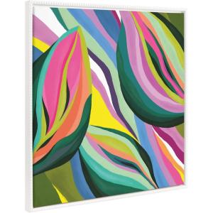 image:imageKate and Laurel Sylvie Beaded Abstract Colorful Leaves Vintage Framed Canvas Wall Art by Carey Copeland 30x30 White Bright Vibrant Leaf Art for Wall