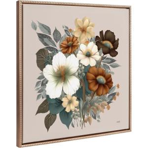 image:imageKate and Laurel Sylvie Beaded Blossom Symphony Vintage Framed Canvas Wall Art by Inkheart Designs 30x30 Gold Rustic Fall Floral Bouquet Art for Wall