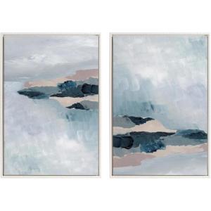 image:imageKate and Laurel Sylvie Beaded Coast 2 v1 and Coast 2 v2 Vintage Framed Canvas Wall Art Set by Nikita Jariwala 2 Piece Set 23x33 White Soft Abstract Island Landscape Art for Wall Decor