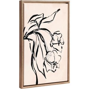 image:imageKate and Laurel Sylvie Beaded LV Floral 3 Vintage Framed Canvas Wall Art by Valerie McKeehan of Lily and Val 18x24 Gold Black Floral Sketch Art for Wall