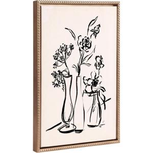 image:imageKate and Laurel Sylvie Beaded LV Freshly Picked Floral 5 Vintage Framed Canvas Wall Art by Valerie McKeehan of Lily and Val 18x24 Gold Black Floral Sketch Art for Wall