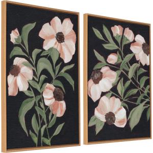 image:imageKate and Laurel Sylvie Beaded Nocturnal Blossom 1 and 2 Vintage Framed Canvas Wall Art Set by Nikita Jariwala 2 Piece Set 28x38 Beaded Natural Botanical TwoPiece Framed Art Set for WallBeaded Natural