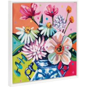 image:imageKate and Laurel Sylvie Beaded Someone Buy Me Flowers Vintage Framed Canvas Wall Art by Rachel Christopoulos 22x22 White Bright Colorful Flower Vase Art for Wall