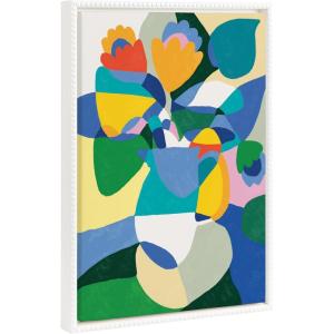 image:imageKate and Laurel Sylvie Beaded TR Fern Jar Vintage Framed Canvas Wall Art by Teresa Rego 18x24 White Colorful Modern Abstract Plant Art for WallBeaded White