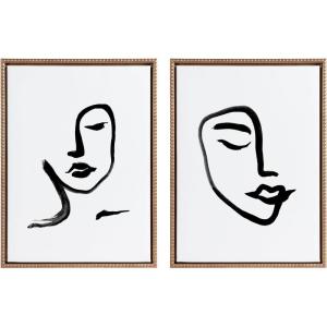 image:imageKate and Laurel Sylvie Beaded Woman Face Art and Face Line Art Vintage Framed Canvas Wall Art Set by Viola Kreczmer 2 Piece Set 18x24 Gold Minimal Brushstroke Face Drawing Art for Wall