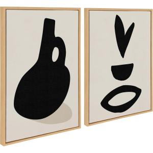 image:imageKate and Laurel Sylvie Black Vase and Fly Away Framed Canvas Wall Art Set by Rocket Jack 2 Piece Set 23x33 Natural Black and Tan Abstract Wall Dcor