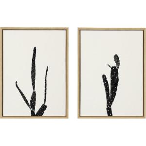 image:imageKate and Laurel Sylvie Black and White Vintage Film Grain Cactus 1 and 2 Framed Canvas Wall Art Set by Stephanie Klatt Set of 2 18x24 Natural Minimalist Botanial Wall Dcor