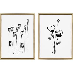 image:imageKate and Laurel Sylvie Black and White Wildflowers 688 and Seedpods 706 Framed Canvas Wall Art Set by Teju Reval of SnazzyHues 2 Piece Set 18x24 Gold Decorative Botanical Wall DcorGold