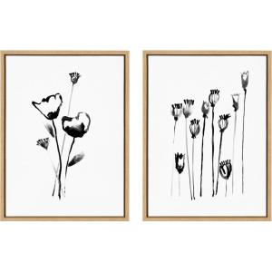 image:imageKate and Laurel Sylvie Black and White Wildflowers 688 and Seedpods 706 Framed Canvas Wall Art Set by Teju Reval of SnazzyHues 2 Piece Set 18x24 Gold Decorative Botanical Wall DcorNatural