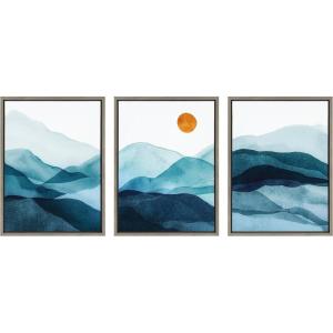 image:imageKate and Laurel Sylvie Blue Mountain Range Framed Canvas Wall Art Set by Amy Lighthall 3 Piece 18x24 Gray Decorative Landscape Art Set for WallGray