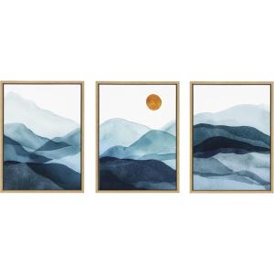 image:imageKate and Laurel Sylvie Blue Mountain Range Framed Canvas Wall Art Set by Amy Lighthall 3 Piece 18x24 Gray Decorative Landscape Art Set for WallNatural