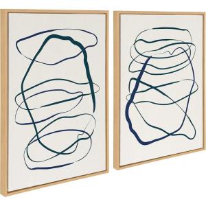image:imageKate and Laurel Sylvie Blue and Green Expressive Abstract 1 and 2 Framed Canvas Wall Art Set by The Creative Bunch Studio 2 Piece 23x33 Natural Modern Colorful Art Set for WallNatural