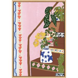 image:imageKate and Laurel Sylvie Bohemian Stairs Framed Canvas Wall Art by Alja Horvat 23x33 Natural Boho Art for Wall DecorNatural