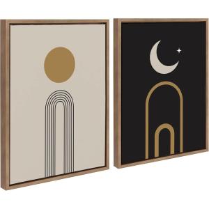 image:imageKate and Laurel Sylvie Boho Minimalist Sunrise Rainbow and Boho Minimalist Moon Arches Framed Canvas Wall Art Set by The Creative Bunch Studio 2 piece 18x24 Gold Simple Bohemian Art for WallGold