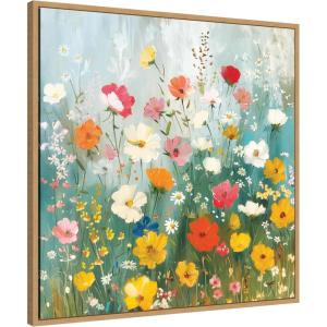 image:imageKate and Laurel Sylvie Boho Wildflower Garden Framed Canvas Wall Art by The Creative Bunch Studio 30 x 30 Beaded Natural Bohemian Boho Flowers Nature Art for Wall Decor Living Room BedroomNatural