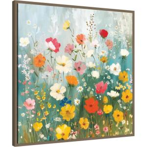 image:imageKate and Laurel Sylvie Boho Wildflower Garden Framed Canvas Wall Art by The Creative Bunch Studio 30 x 30 Beaded Natural Bohemian Boho Flowers Nature Art for Wall Decor Living Room BedroomGold