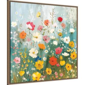 image:imageKate and Laurel Sylvie Boho Wildflower Garden Framed Canvas Wall Art by The Creative Bunch Studio 30 x 30 Beaded Natural Bohemian Boho Flowers Nature Art for Wall Decor Living Room BedroomBeaded Gold