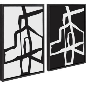 image:imageKate and Laurel Sylvie Bold Sophisticated Abstract Black and White Stroke Framed Canvas Wall Art Set by The Creative Bunch Studio 2 piece 18x24 Black Modern Striking Brushstroke Art Set for WallBlack