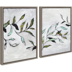 image:imageKate and Laurel Sylvie Branch I and II Framed Canvas Wall Art Set by Nikita Jariwala 2 Piece Set 18x24 Gray Modern Soft Nature Brushstroke Leaf Branches Art Set for Wall