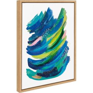 image:imageKate and Laurel Sylvie Bright Abstract 2 Framed Canvas Wall Art by Jessi Raulet of Ettavee 18x24 Natural Modern Colorful Brushstrokes Art for WallNatural