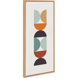 image:imageKate and Laurel Sylvie Circles and Curves Retro Color Framed Canvas Wall Art by The Creative Bunch Studio 18x40 Natural Narrow MidCentury Modern Geometric Wall ArtNatural