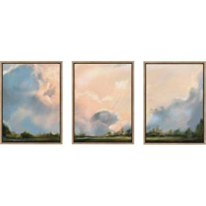 image:imageKate and Laurel Sylvie Clouds Triptych Framed Canvas Wall Art Set by Mary Sparrow 3 Piece Set Gold Nature Landscape Sky Art Set for Wall