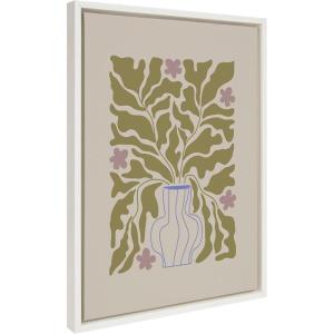 image:imageKate and Laurel Sylvie Colorful Abstract Retro Floral Blue Vase Framed Canvas Wall Art by The Creative Bunch Studio 18x24 White Modern Abstract Greenery Vase with Contemporary Floral Art