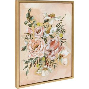 image:imageKate and Laurel Sylvie Day 22 Framed Canvas Wall Art by Annie Quigley 18x24 Gold Soft Botanical Flower Bouquet Art for Wall Home DecorGold