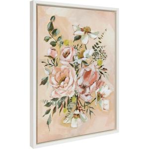 image:imageKate and Laurel Sylvie Day 22 Framed Canvas Wall Art by Annie Quigley 18x24 Gold Soft Botanical Flower Bouquet Art for Wall Home DecorWhite