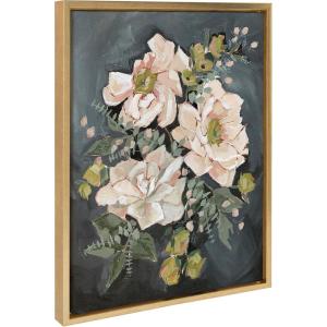 image:imageKate and Laurel Sylvie Day 24 Framed Canvas Wall Art by Annie Quigley 18x24 Gold Soft Botanical Flower Bouquet Art for Wall Home DecorGold
