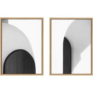 image:imageKate and Laurel Sylvie Doorway 1 and 2 Framed Canvas Wall Art Set by Alicia Abla 2 Piece 18x24 Natural Modern Abstract Black and White Art for Wall