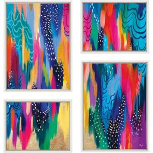 image:imageKate and Laurel Sylvie EV Brushstroke 128 Framed Canvas Wall Art Set by Jessi Raulet of Ettavee 4 Piece Set White Colorful Abstract Art for Wall