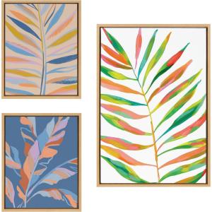 image:imageKate and Laurel Sylvie EV Palma No 2 Rainbow Palms Blush and Banana Leaves Framed Canvas Wall Art Set by Various Artists 3 Piece Set Natural Colorful Palm Branches Art for Wall