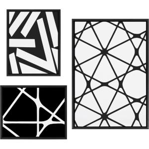 image:imageKate and Laurel Sylvie Elevated Modern Black and White Minimalist Pattern Framed Canvas Wall Art Set by The Creative Bunch Studio Set of 3 16x20 and 23x33 Gold Black and White Art Set for WallBlack